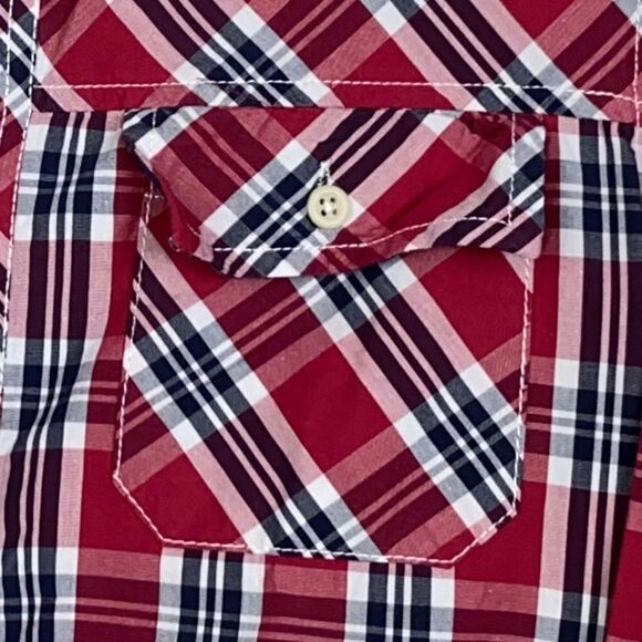 Zara Man Men's Sz Sm Red Plaid Long Sleeve Casual Button-Up Western Style Shirt - Picture 3 of 7